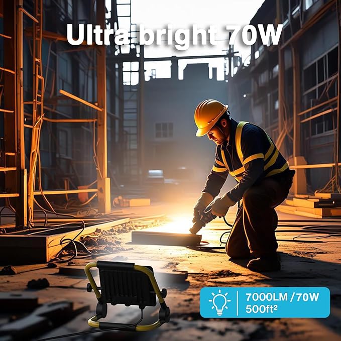 10000LM LED Work Light: Portable Work Light with 16.4FT/5m Cord - IP66 Waterproof Flood Light for Outdoor Indoor Job Site Workshop Garage Construction Site Lighting,Tool Gifts for Men Dad Him