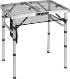 REDCAMP Small Folding Grill Table for Outside, 2Ft Lightweight 4 Height Adjustable Portable Metal Table with Mesh Desktop, Outdoor Table for Camping Picnic Beach and BBQ, Silver