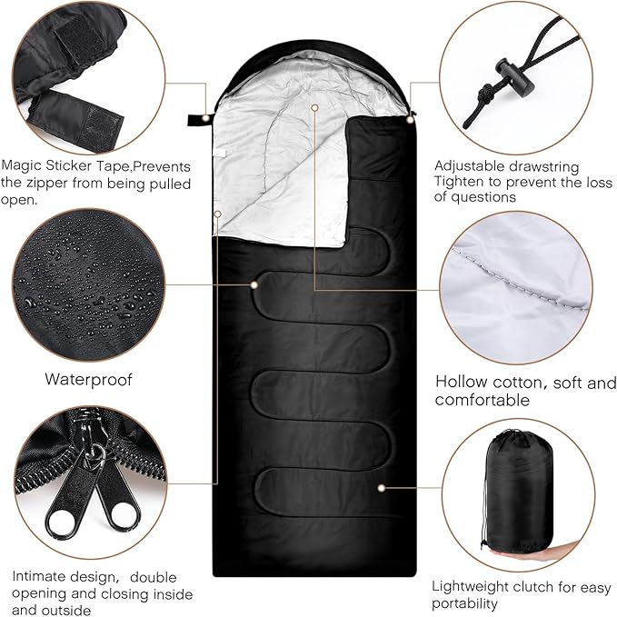 Tranqun Sleeping Bags for Adult with Winter Beanies Gloves, Cotton Liner Camping Sleeping Bag Waterproof Warm Lightweight for Backpacking Camping Indoor Outdoor Homeless People