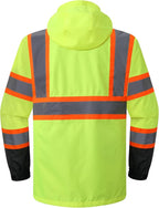 JKSafety Hi-Vis Reflective Safety Rain Jacket and Pants for Men Women Waterproof Rain Gears for Farming Fishing Work HV Rain Suit with Inner Mesh Lining and Pockets (117-Yellow L)