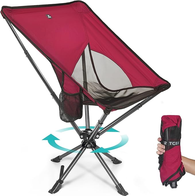 Swivel Portable Chair - Small Compact Collapsible Folding Chairs for Adults, Setup in 8 Seconds, Lightweight Outdoor Backpack Chair for Camping, Travel, Hiking, Beach, Support 300 LBS