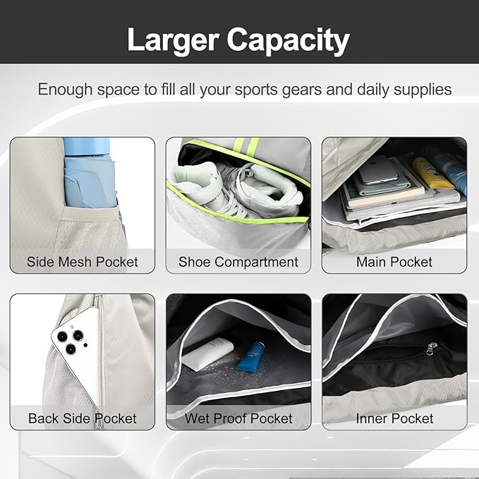 Hoedia Sports Drawstring Backpack - String Swim Gym Bag with Shoes Compartment and Wet Proof Pocket for Women&Men