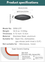 camping moon BBQ Grill Pan Dia 10.4-inch Round Griddle 3-Ply Composite Steel Nonstick Foldable Handle for Open Fire Gas Stove Outdoor & Indoor Use GRW-27F