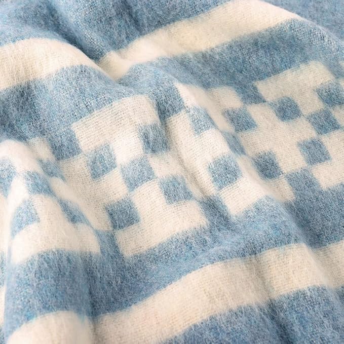 Inca Wall - Thick Alpaca Wool Blanket Heavyweight Camping Outdoors Indoors Soft Peru King Size New Ethnic Design (Soft Blue - Ivory 2, King Size)