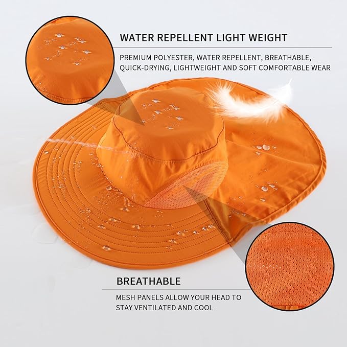 Home Prefer Outdoor UPF50+ Sun Hat Wide Brim Mesh Fishing Hat with Neck Flap