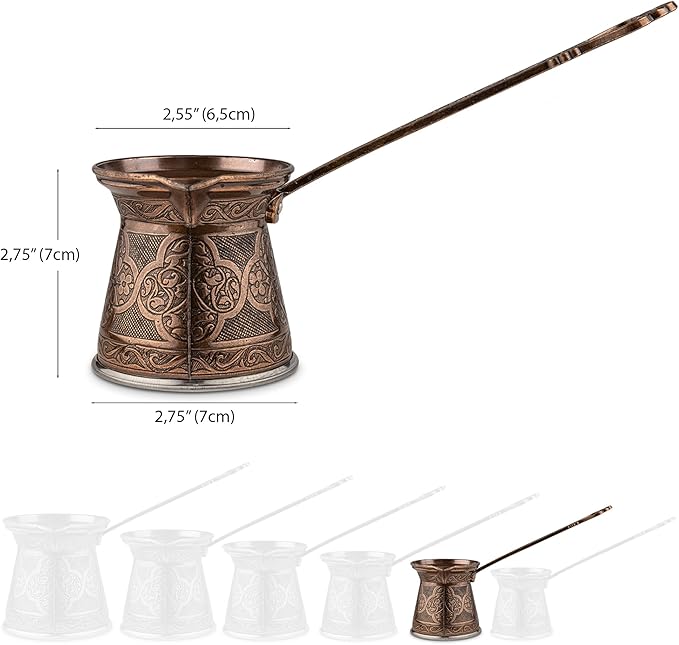 Alisveristime Authentic Turkish Coffee Pot, Handmade Cezve/Ibrik, 2.75-Inch Width, 2.75-Inch Height - 6.76 Ounce Enhance Your Coffee Experience Now! (2 Cup) (Antique Brown)