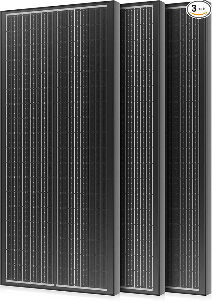 300 Watt Solar Panel, 25% High-Efficiency, 3PCS 100W Solar Panels, 18BB N-Type, Monocrystalline PV Modules, for RV, Marine, Rooftop, Farm and Off-Grid System