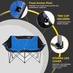 FAIR WIND Oversized Fully Padded Camping Chair Folding Loveseat Camping Couch Double Duo Chair Heavy Duty Quad Fold Arm Chair with Cup Hold - Supports 650 LBS Blue
