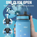 OLDLEY Water Bottle, 32oz Motivational Sports Water Bottle with Time Marker - Times to Drink - Tritan, BPA Free, Wide Mouth Leakproof, Sky (1 Bottle)