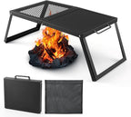 Odoland Folding Campfire Grill, Heavy Duty Steel Mesh Grate with Folding Legs and Storage Bag, Portable Camping Grates, Over Fire Pit Grill Rack for Outdoor Cooking and Bonfire