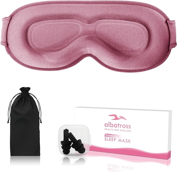Sleep Eye Mask for Men Women, Sleeping Mask for Side Sleeper, Travel Blackout Night Blindfold Eye Shade Cover with Adjustable Strap (Rose)