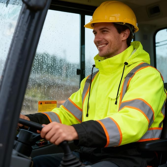 High Vis Reflective Safety Rain Jacket for Men, Class 3 Hi Vis Rain Gear for Construction Workers (Yellow-Black,4XL/5XL)