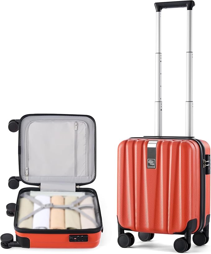 Hanke 14 Inch Underseat Carry On Luggage with Wheels Hard Shell Suitcases Lightweight Small Luggage for Weekender Mini Suitcase Carry On Bag Travel Luggage for Travel Rolling Suitcase.(Orange)