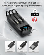 Portable Charger 40000mAh Power Bank - PD 22.5W Fast Charging Battery Pack, Built-in Cable Phone Charger 4 Output 3 Input, Compatible with iPhone 16 15 14 13 Android Samsung, Travel Camping Essential