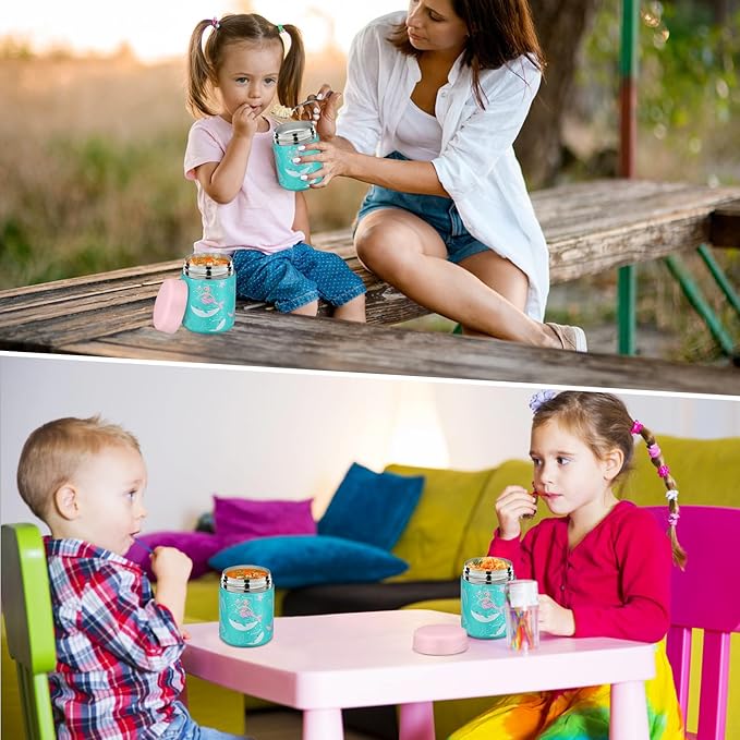 12oz 2 Pack Insulated Food Jar Set for Kids Soup Thermo Hot Food Lunch Container Wide Mouth Leak Proof Stainless Steel Vacuum Bento Box for School Office Travel Outdoors