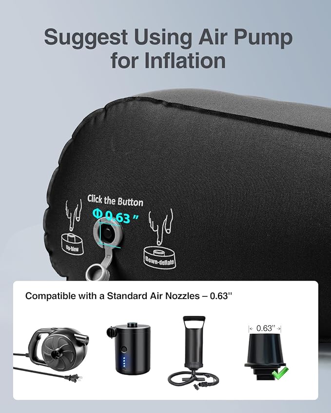 Luxtude Inflatable Wedge Pillow for Sleeping, Travel Wedge Pillow for Back Pain Relief, Knee Leg Elevation Support, Inflatable Bed Pillows for Sleeping, Back Support for Sitting Up-Black