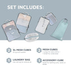 Large Packing Cube Set with See Through Mesh- Compression Packing Cubes Travel Organizers by TRIPPED Travel Gear (Dusty Teal)