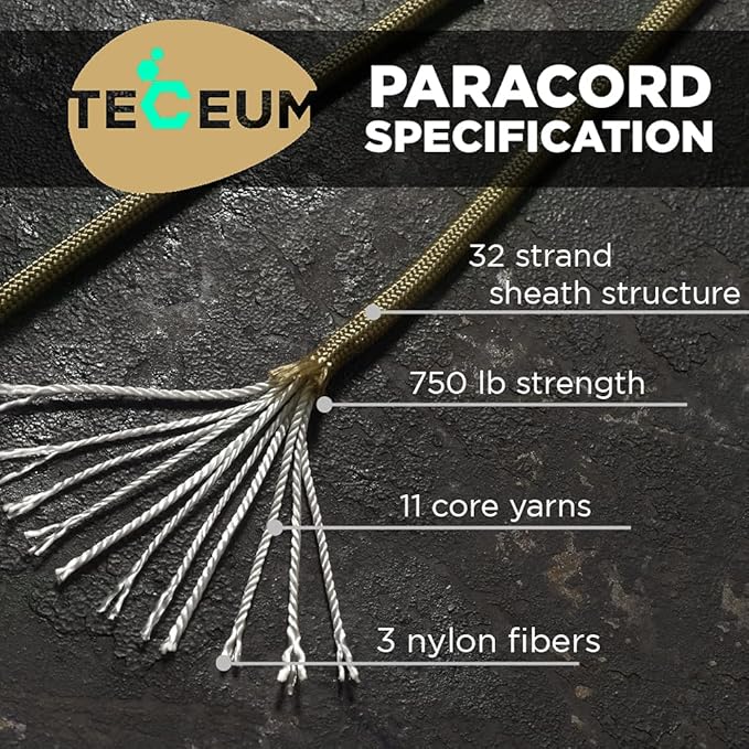 TECEUM 5/32" Paracord Rope 1000 – 1000ft / 200ft / 100ft / 50ft – Tactical Parachute Cord 4mm – 45+ Colors – Nylon String for Survival & Camping Gear – Stripe Cord for Survival – Utility Rope