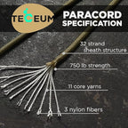 TECEUM 5/32" Paracord Rope 1000 – 1000ft / 200ft / 100ft / 50ft – Tactical Parachute Cord 4mm – 45+ Colors – Nylon String for Survival & Camping Gear – Stripe Cord for Survival – Utility Rope