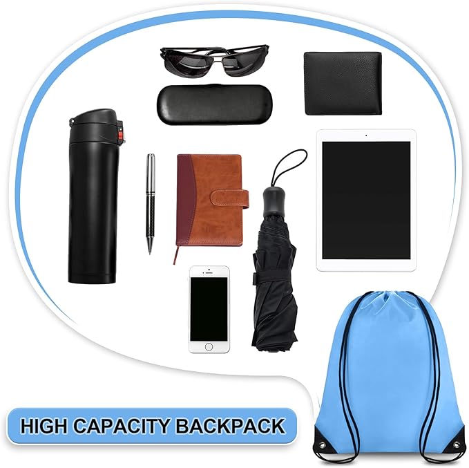 Grneric Drawstring Backpack Bulk 42 Pcs String Backpack Drawstring Bags Cinch Bag Sackpack for Men Women Gym (Sky Blue)