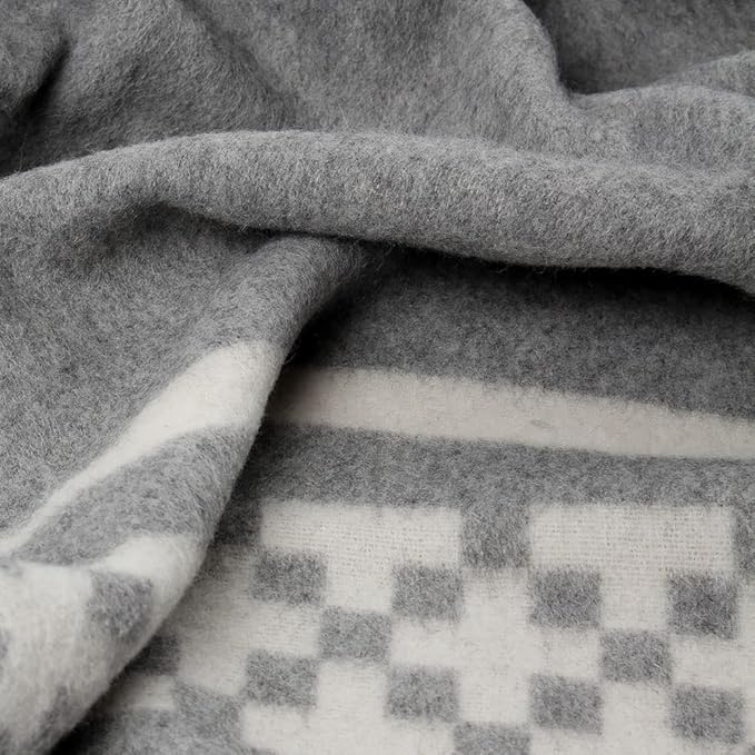 Inca Wall - Thick Alpaca Wool Blanket Heavyweight Camping Outdoors Indoors Soft Peru King Size New Ethnic Design (Soft Gray/Ivory, King Size)