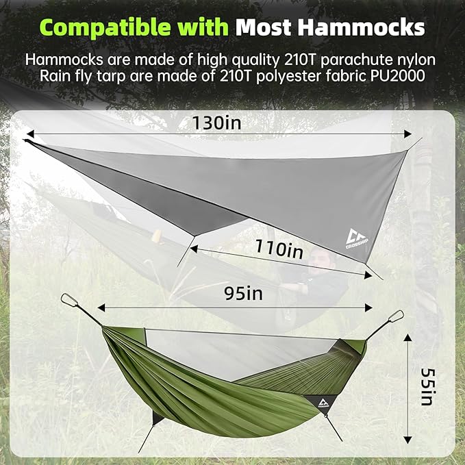 Camping Hammock Mosquito Net with Rain Fly - Rain Fly Tarp & Hammock Bug Net, Portable Parachute Nylon Hammock for Outdoor, Hiking, Backpacking, Backyard, Beach, Travel (Hold Up to 500lbs)