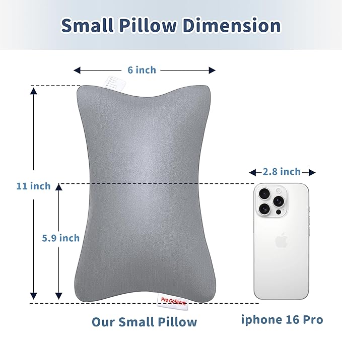 Pro Goleem Small Pillow 11’’x6’’x2.5’’ for Baby Sleeping with Name Tag Mini Tiny Pillow for Room Couch Sofa Chair and Outdoor Car Air Nap Neck Lumbar Knee Rest Pillows, Gray