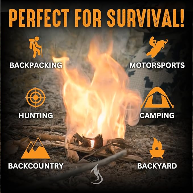 Ferro Rod Fire Starter Drilled Flint and Steel Survival Tool Kit with High Visibility Paracord Lanyard and Weatherproof Striker