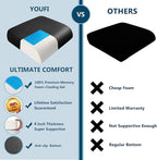 YOUFI Extra Thick Large Seat Cushion -19 X 17.5 X 4 Inch Gel Memory Foam Cushion with Carry Handle Non Slip Bottom - Pain Relief Coccyx Cushion for Wheelchair Office Chair (Black (1PACK))