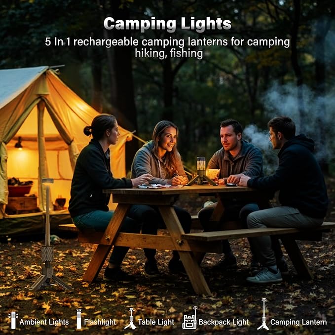 Telescopic Camping Light - 10500mAh Rechargeable Camping Lantern with Storage Bag, Portable Magnetic Camping Lamp, Waterproof Camp Light Outdoor Emergency Lights for Home Power Outage, Hiking -Black