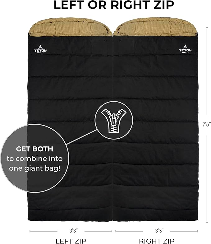 TETON Sports Deer Hunter -35F and 0F Degree Sleeping Bag. Warm and Comfortable Camping Sleeping Bags, Teton Tough Canvas Shell for Camping, Hunting, and Cold Weather