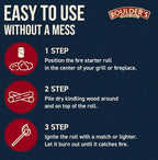 Fire Starter Rolls 60 Pack - Dense, Waterproof, Odorless - Firestarter for BBQ, Charcoal Grills, Camping, Fire Pit, Indoor Fireplace, Wood Stove - Natural, Quick Ignition, Long Burn Charcoal Starter