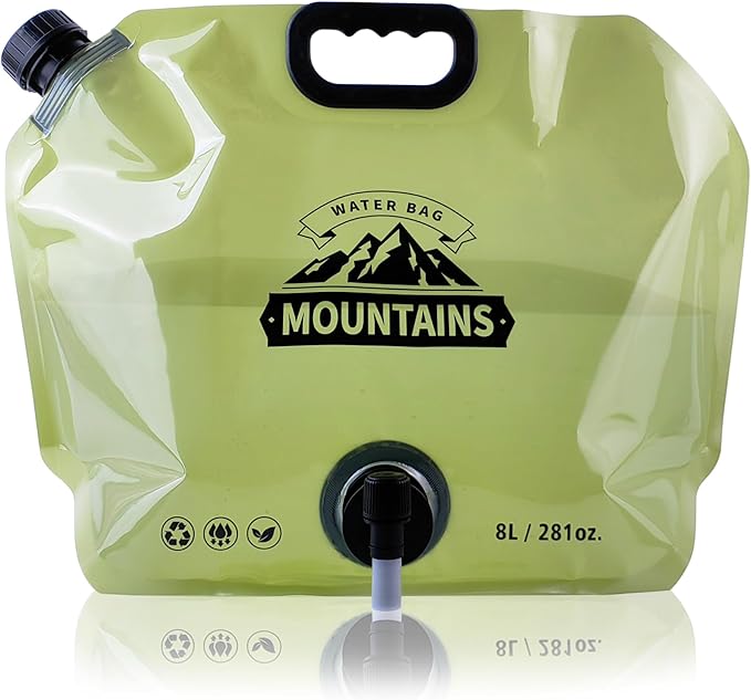 Camping Water Jug 2.1 Gallon CollapsibleWater Container Portable Water Bag for TravelOutdoor Hiking BPA Free Lightweight (Green (2.1 Gal), 2)