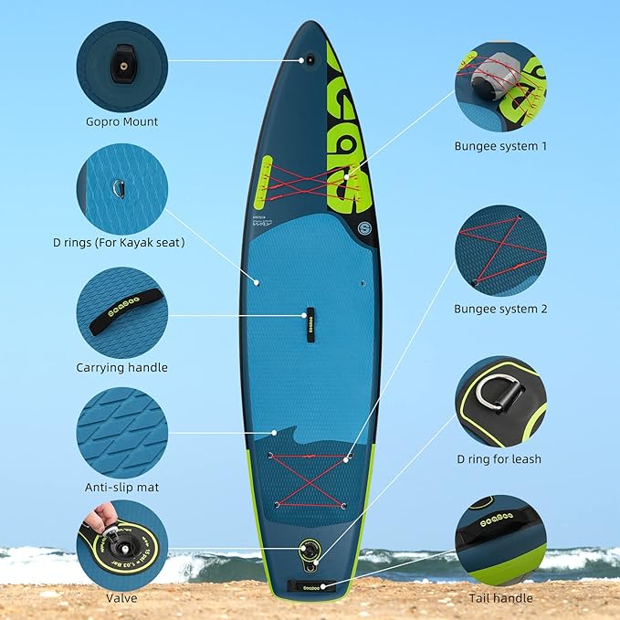 Inflatable Stand Up Paddle Board Includes Paddle, Dual Action Pump, and Accessories 11ft Lightweight iSUP, 33"*6" Wide Stable Design, Anti-Slip EVA Deck, Paddle Board for Adults