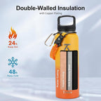 Trebo 40oz Water Bottle with 3 Lid and handle, Vacuum Insulated Stainless Steel Metal Outdoor Leakproof BPA-Free Flask, Keep Cold 48 Hours Water Jug, Best Gift for Men Women Holiday, Orange