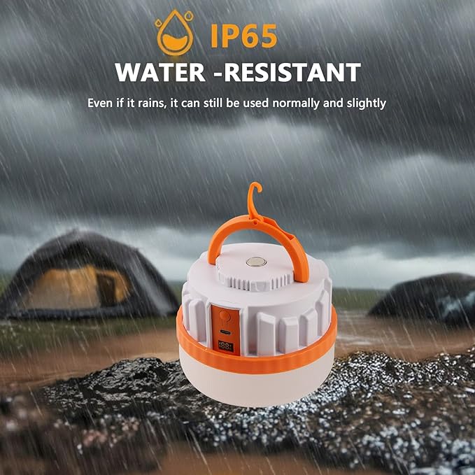 LED Camping Lantern,Scalable Foldable Camping Lamp with Digital Display Screen 5000 Lumens Rechargeable Emergency Light, 3000mAh Battery, White and Orange (Orange, 7W 3000mAh)