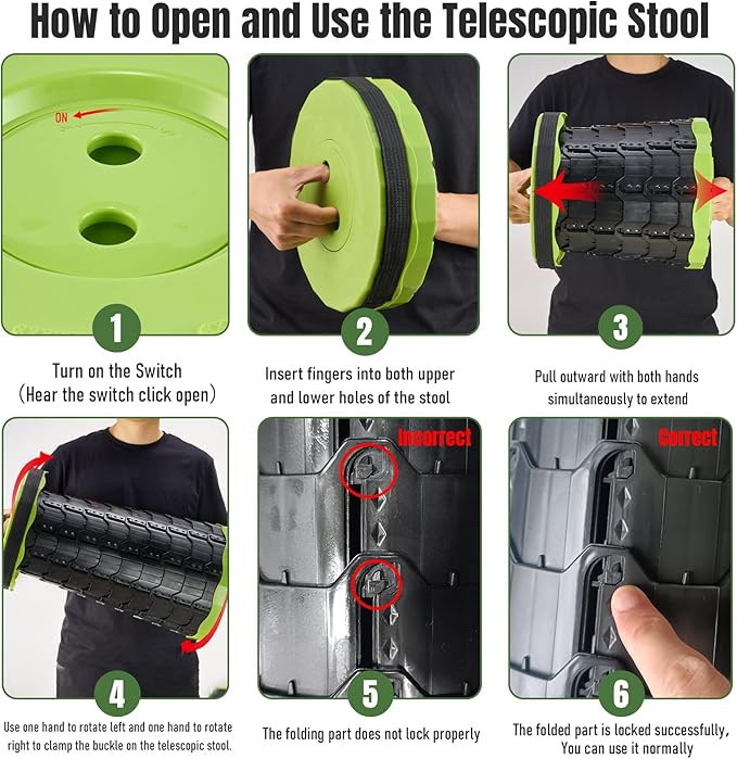 Upgraded Foldable Stool Thickened, Portable Collapsible Stool Retractable Stool for Fishing, Hiking Tours, BBQ, Parties, Outdoor Activities (Olive Green)