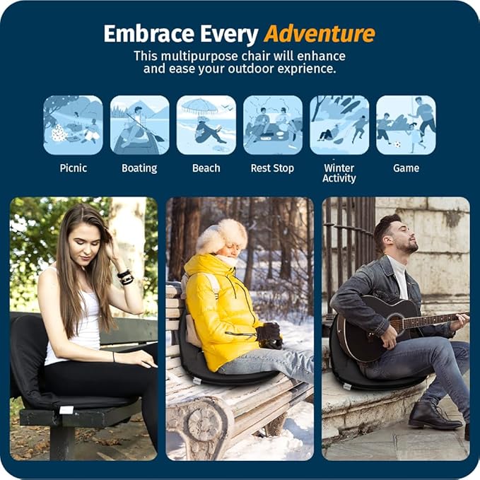 Alpcour Folding Stadium Seat – Deluxe Outdoor Camping Reclining Waterproof Cushion Chair for Bleachers – Best 6-Position Back Support Picnic Bleacher Seats w/Extra Thick Padding for Support & Comfort