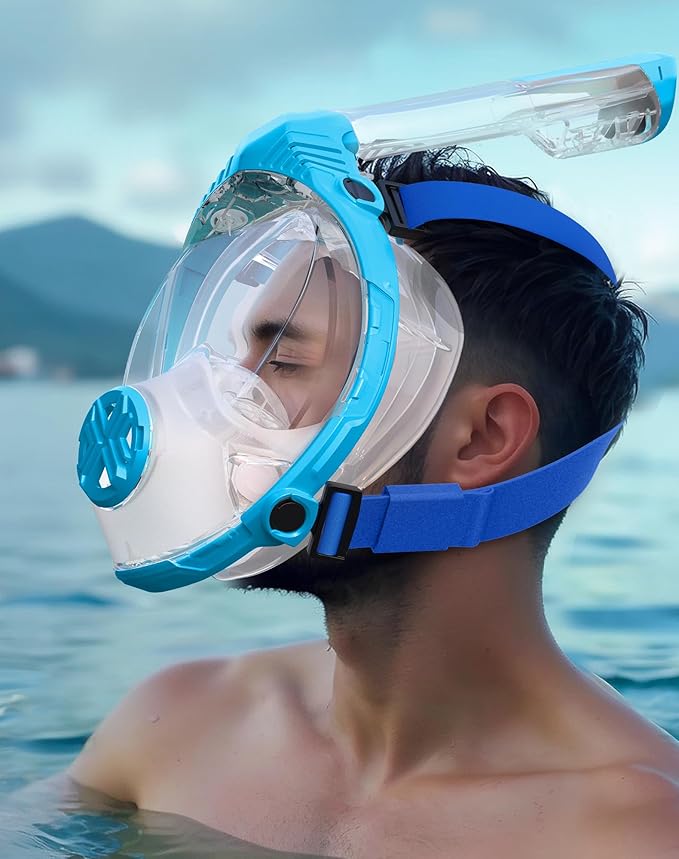 Full Face Snorkel Mask- Snorkeling Gear for Adults with Safe Dry Top Breathing System, Latest Foldable Panoramic View Snorkeling Mask for Men and Women, Anti Fog Anti Leak