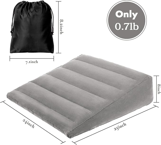 Inflatable Wedge Pillow for Sleeping, Portable Travel Wedge Pillow for Sitting in Bed, Inflatable Wedge Pillows for Travel, Blow Up Under Knee Pillow
