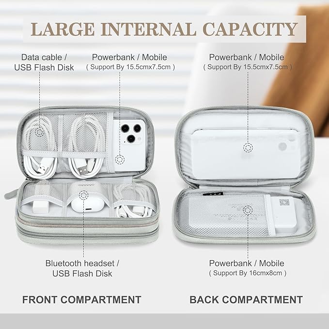 FYY Electronic Organizer, Travel Cable Organizer Bag Pouch Electronic Accessories Carry Case Portable Waterproof Double Layers All-in-One Storage Bag for Cable, Cord, Charger, Phone, Earphone Khaki