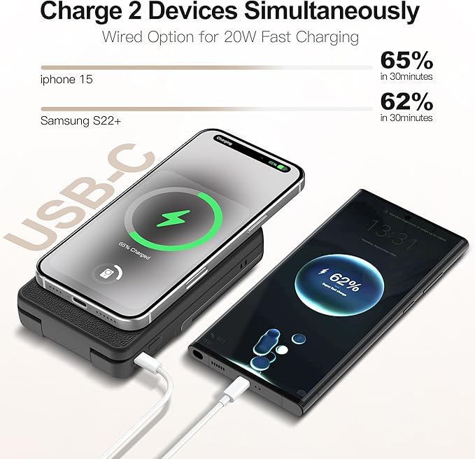 Magnetic Wireless Power Bank, 5000mAh Portable Charger with LED Makeup Mirror & Phone Stand, 20W USB-C Fast Charging Battery Pack for iPhone 17/16/15/14/13/12 Series, Black Butterfly
