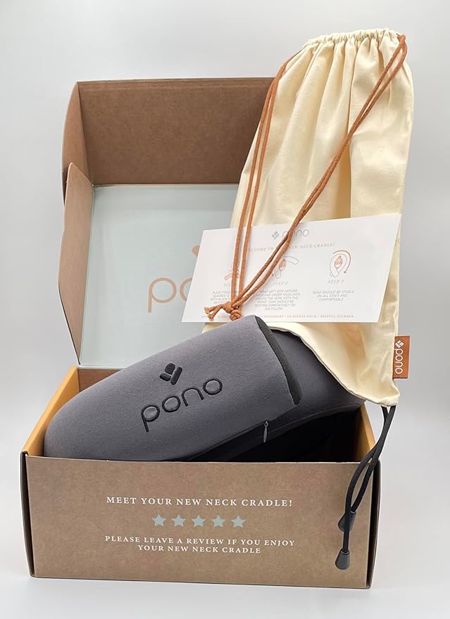 Pono Neck Cradle Travel Pillow (Patented): Memory Foam, Ergonomic 360° Adjustable Support, Prevents Head Nods. Infinity Shape Fits All Adults. Foldable Design for Easy Portability (Twilight Slate)