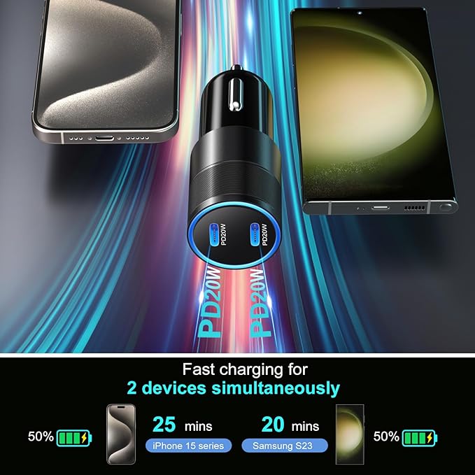 Car Charger USB C, Bangfun 40W Dual 12V USB C Port Car Charger Cigarette Lighter Adapter,Type C Car Phone Charger Plug Fast Charging for iPhone 15 14 13 12 11 Pro Max,Galaxy,Pixel (Black), BHCC03