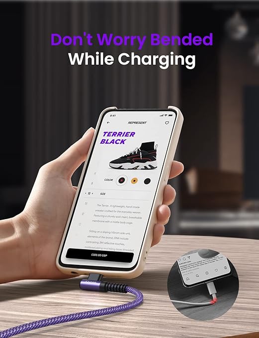 AINOPE 4-Pack [10/6.6/3.3/3.3ft] USB C Cable, 3.1A C Charger Cable Fast Charging, Right Angle Type C Charger Nylon Braided Compatible with Galaxy S10 S9 S8 Plus S21 S20, Note 10 9 8, LG Google Pixel
