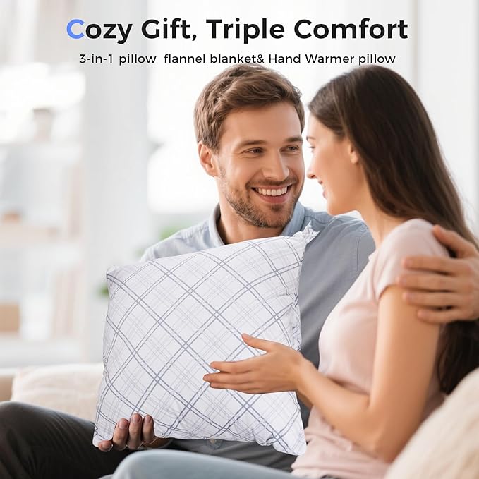 3 in 1 Travel Pillow Blanket Set with Removable Flannel Blanket Throw,Hand Warmer Pockets,Pillow (Color5, 60in*79in)