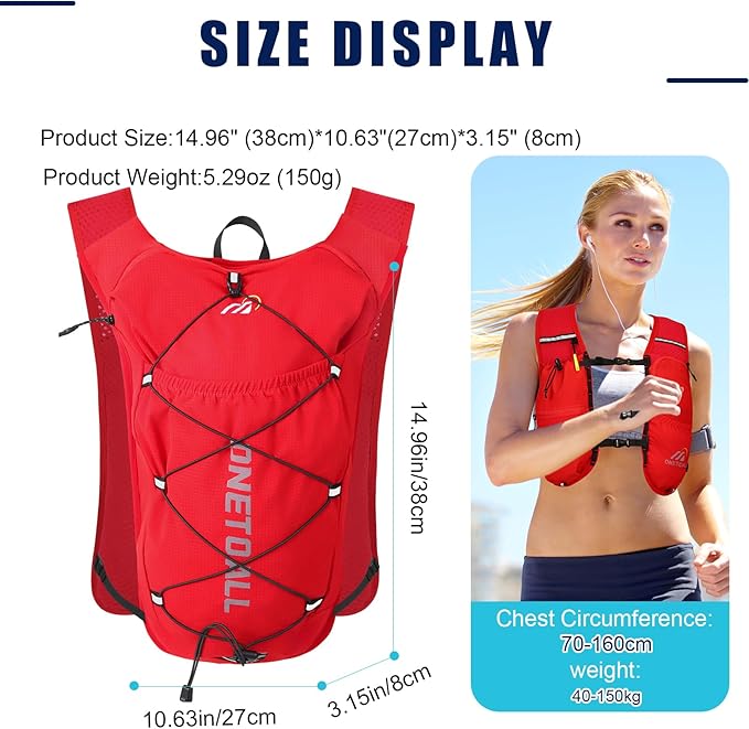 Running Vest for Women & Men, Lightweight 150g Hydration Backpack, 6L Pack for Trail Running, Marathon, Hiking, Cycling, Jogging, Adjustable Fit