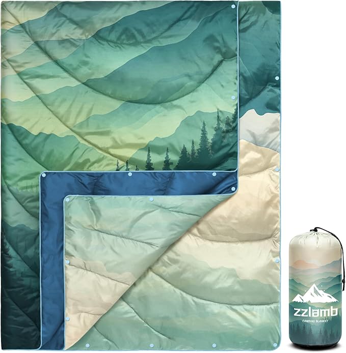 zzlamb Camping Blanket, Outdoor Lightweight Travel Blanket Puffy Portable Down Alternative, Windproof Warm Cloak with Snaps, Cozy Quilt Backpacking Picnic RV Plane Car Hammock Beach Climbing