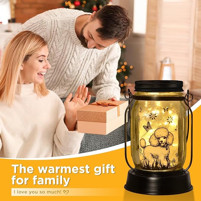 Poodle Gifts for Women/Men, Poodle Solar Lanterns Dog Mom Birthday, Dog Lovers Lantern, Pet Loss Pet Memorial Lights, Solar Garden Decoration Outside for Yard, Patio,Backyard,Porch