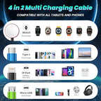 Travel Essentials 4 in 2 Multi Charging Cable for Apple iWatch Charger, USB A/USB C Multiple Charger Cord for iWatch Ultra/SE/10-2, iPhone 17-11, Galaxy S25-21, iPad (2PACK 5FT)